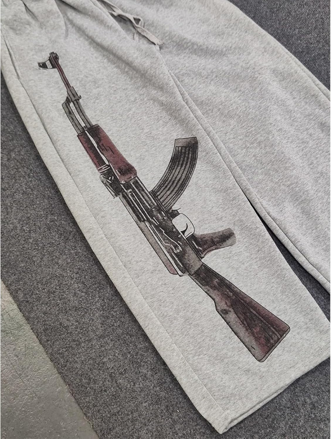 Double Waisted Sweatpants Graphic AK47 Y2K Baggy Sweatpants Men with Elastic Waisted Casual Wide Leg Pants Streetwear