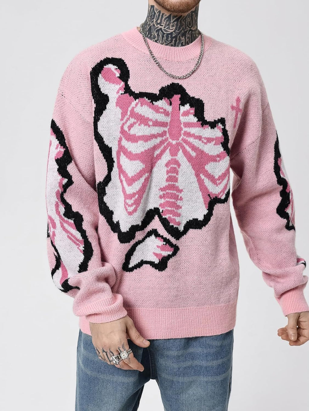 Men'S Y2K Skeleton Sweater Goth Grunge Skull Long Sleeve Pullover Jumper Graphic Alternative Sweaters