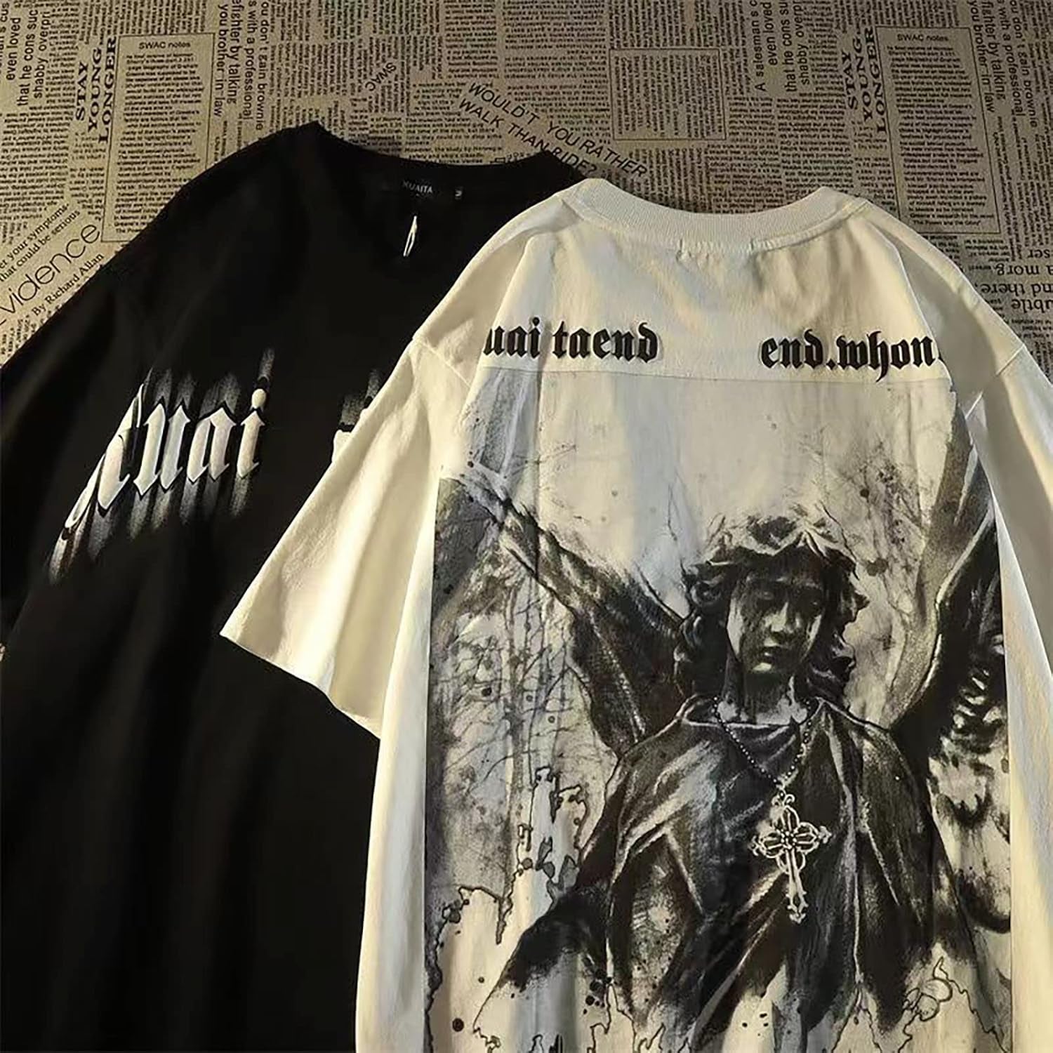 Gothic Casual Loose Oversized T-Shirt Harajuku Street Trend Men and Women Personalized Print Rock Animation Punk