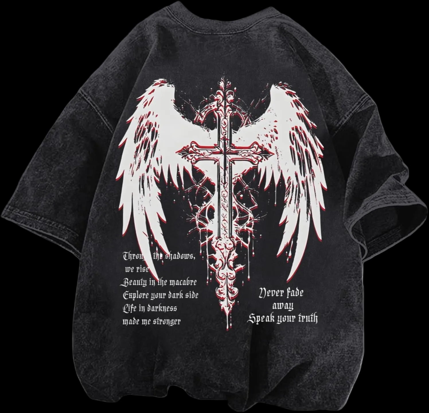 Vintage Goth Punk Shirts for Men Grunge Streetwear Oversized Tshirts Gothic Cross Y2K Graphic Tees Acid Wash T Shirt