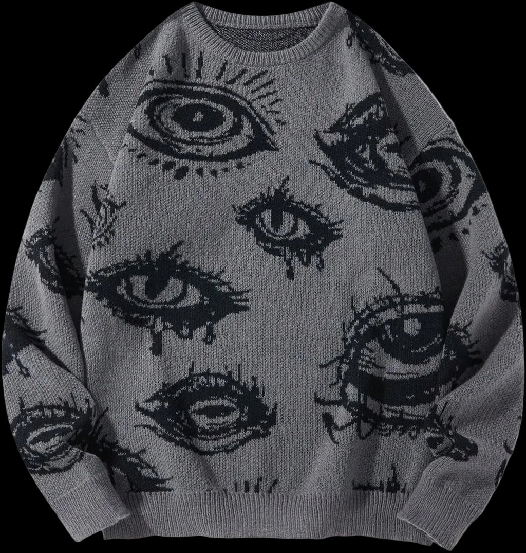 Men'S Fall Goth Grunge Sweater Y2K Oversized Punk Sweater Halloween Graphic Long Sleeve Knit Pullover Streetwear