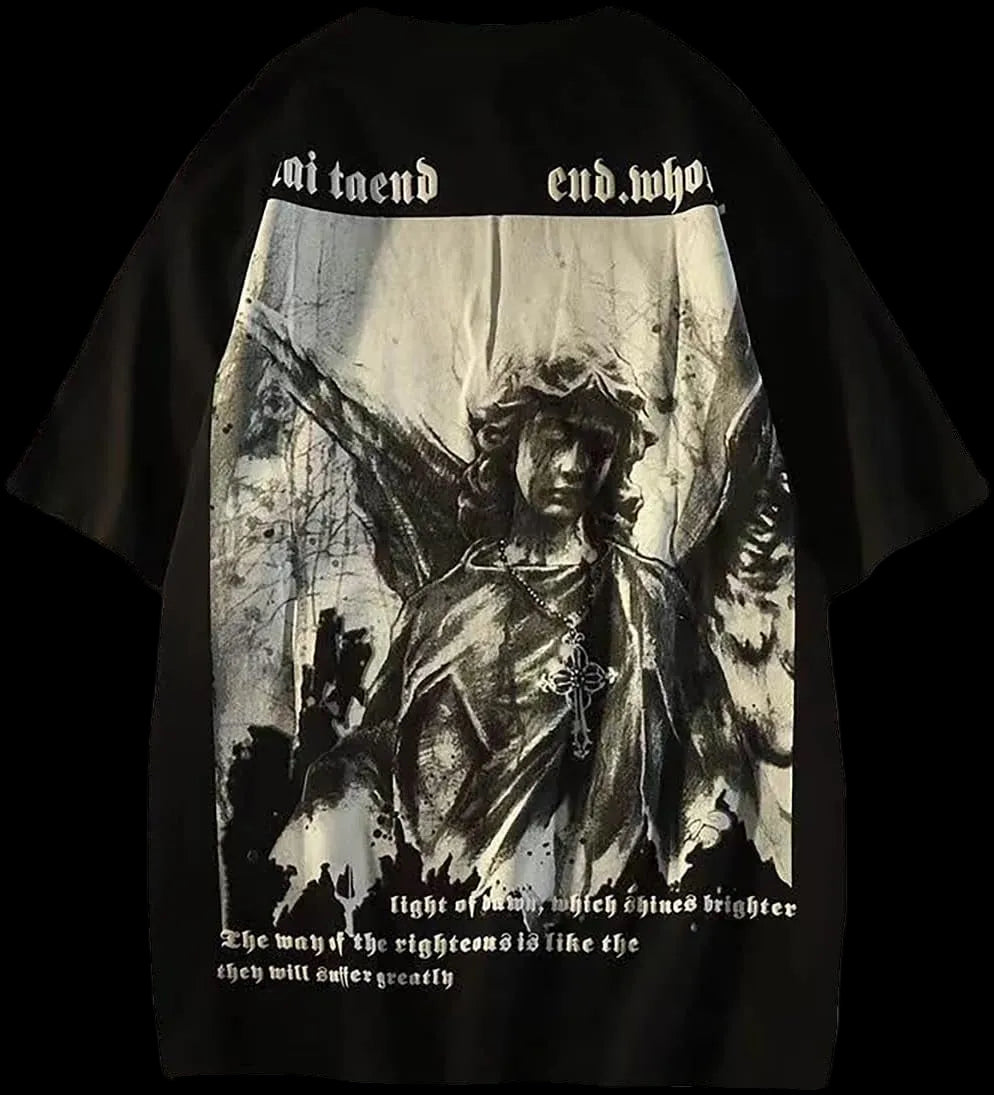 Gothic Casual Loose Oversized T-Shirt Harajuku Street Trend Men and Women Personalized Print Rock Animation Punk