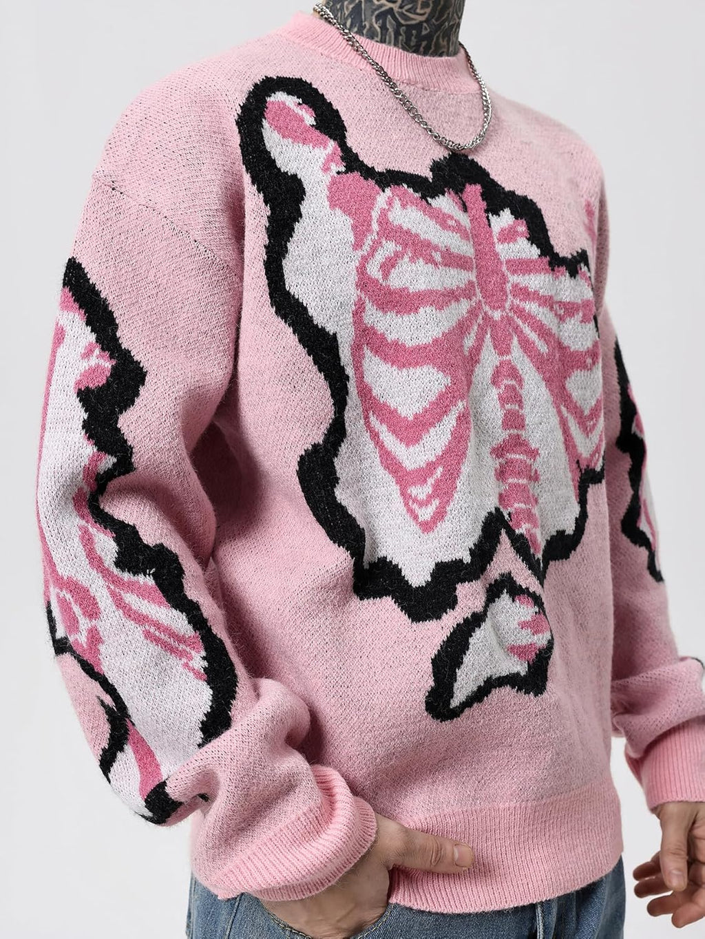 Men'S Y2K Skeleton Sweater Goth Grunge Skull Long Sleeve Pullover Jumper Graphic Alternative Sweaters