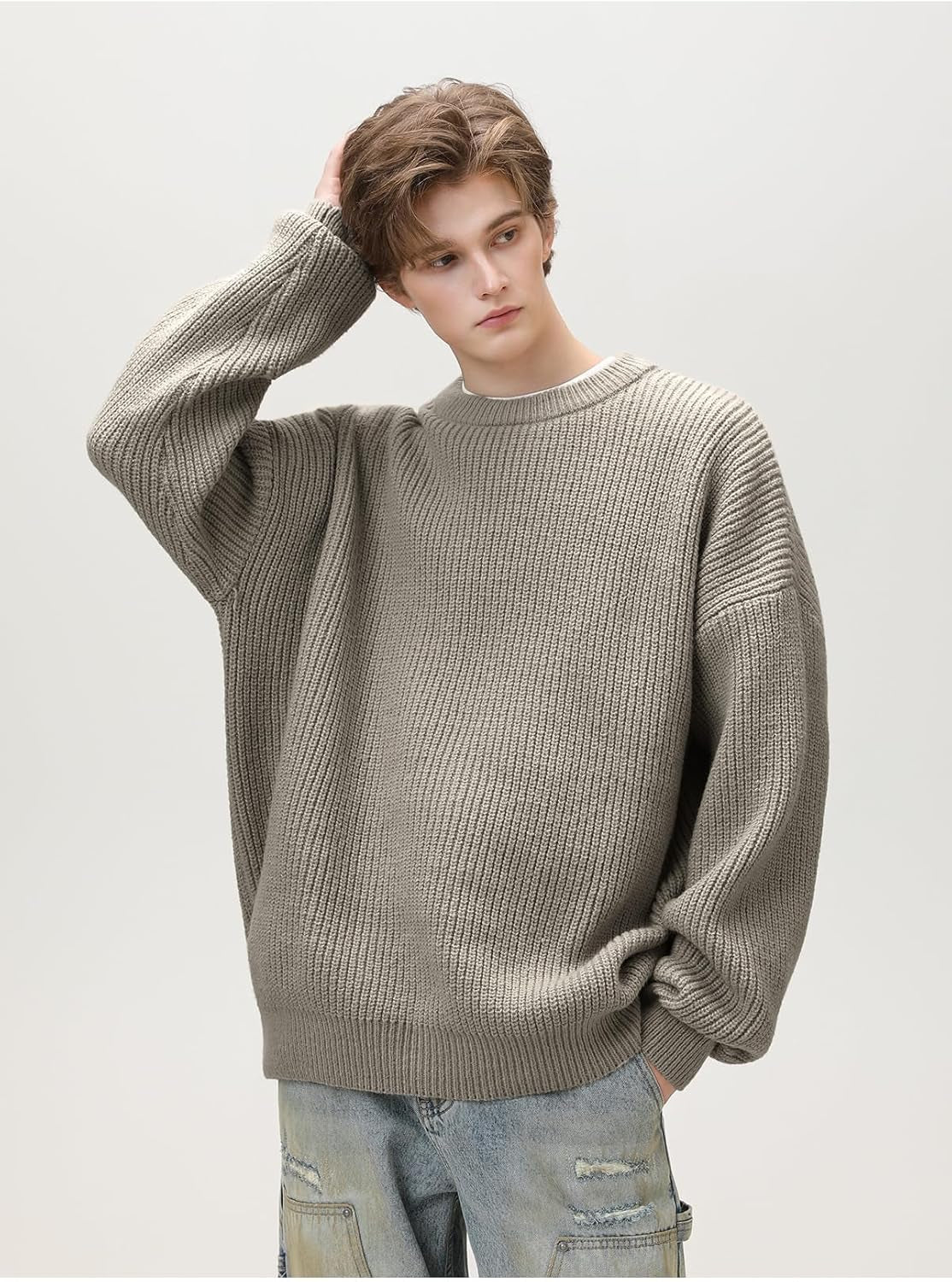 Men'S Vintage Grandpa Aesthetic Sweaters Crewneck Knitted Sweatshirt Pullovers Y2K Grunge Clothing Korean Streetwear