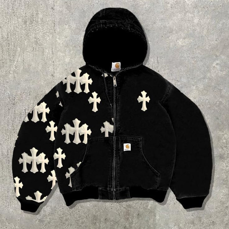 Y2K Pattern Hoodie Zipper Sweatshirt Retro Street Hoodie Jacket Hip Hop Couple Printed Hoodie Sweatshirt