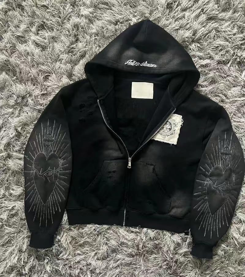 Y2K Grunge Zip up Hoodie Women Men Oversized Emo Goth 2000S Graphic Hoodie Streetwear Jacket Fall Baggy Sweatshirts