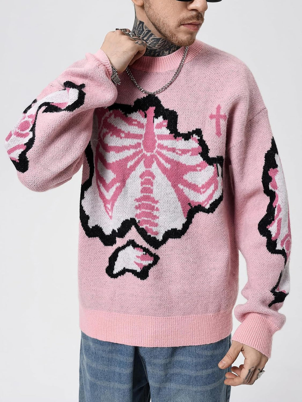 Men'S Y2K Skeleton Sweater Goth Grunge Skull Long Sleeve Pullover Jumper Graphic Alternative Sweaters