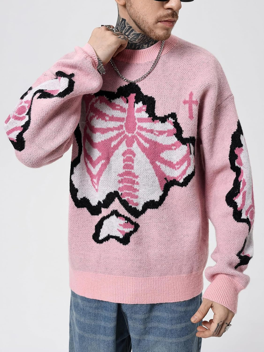 Men'S Y2K Skeleton Sweater Goth Grunge Skull Long Sleeve Pullover Jumper Graphic Alternative Sweaters