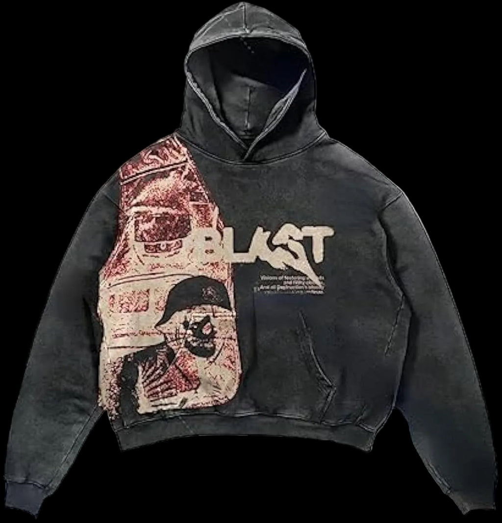 Retro Y2K Hoodie Gothic Casual Alphabet Blast Print Pattern Skull Fashion Hoodie Men Harajuku Men Clothing