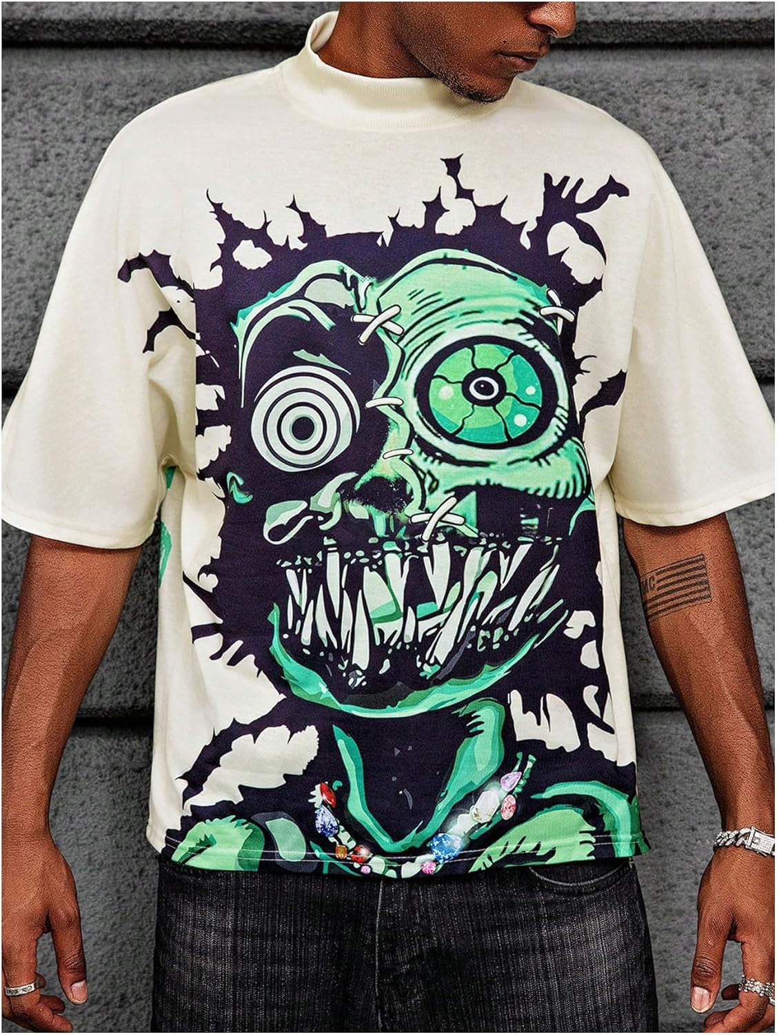 Men'S Graphic Tee Shirt Y2K Novelty Printed Short Sleeve Crew Neck Tops Streetwear