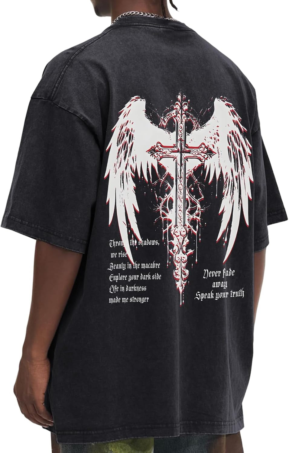 Vintage Goth Punk Shirts for Men Grunge Streetwear Oversized Tshirts Gothic Cross Y2K Graphic Tees Acid Wash T Shirt