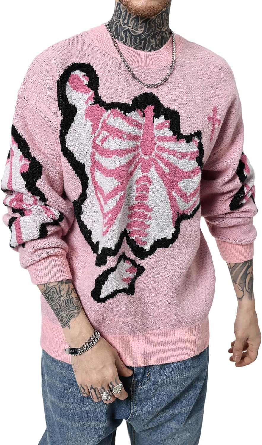 Men'S Y2K Skeleton Sweater Goth Grunge Skull Long Sleeve Pullover Jumper Graphic Alternative Sweaters