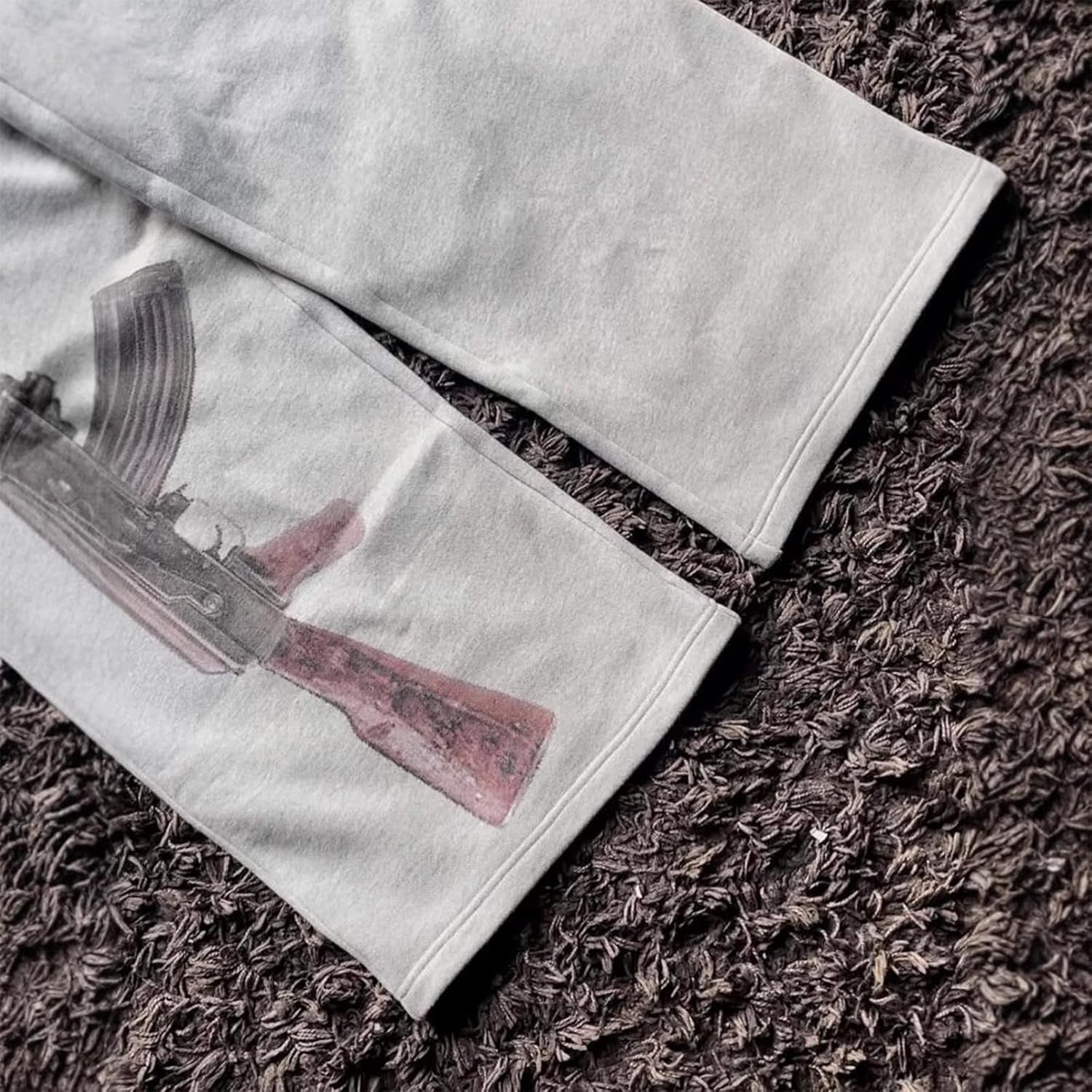 Double Waisted Sweatpants Graphic AK47 Y2K Baggy Sweatpants Men with Elastic Waisted Casual Wide Leg Pants Streetwear