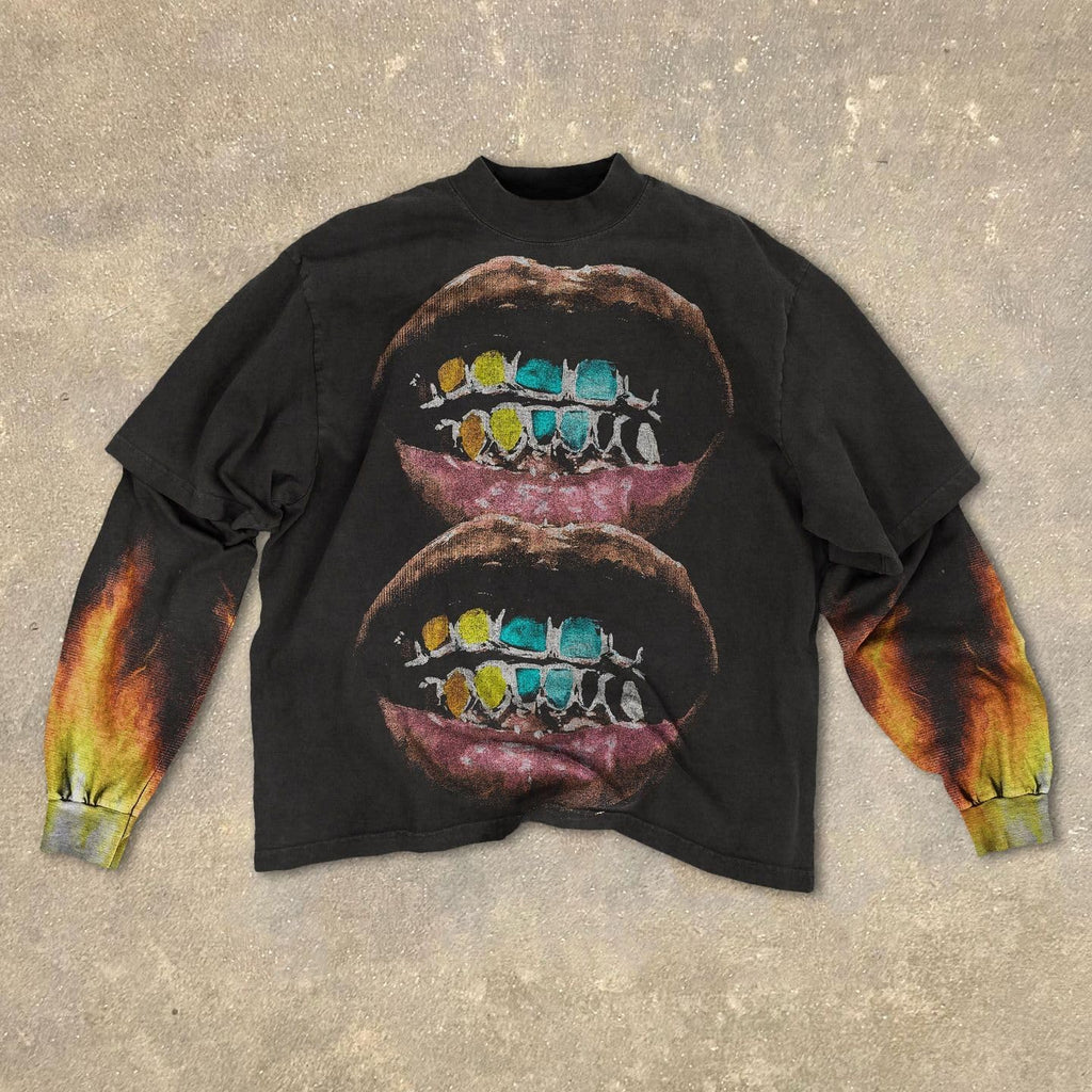 Goth Shirt Gothic Shirt Fake Two-Piece Alternative Clothing Goth Long Sleeve Top Grunge Clothes