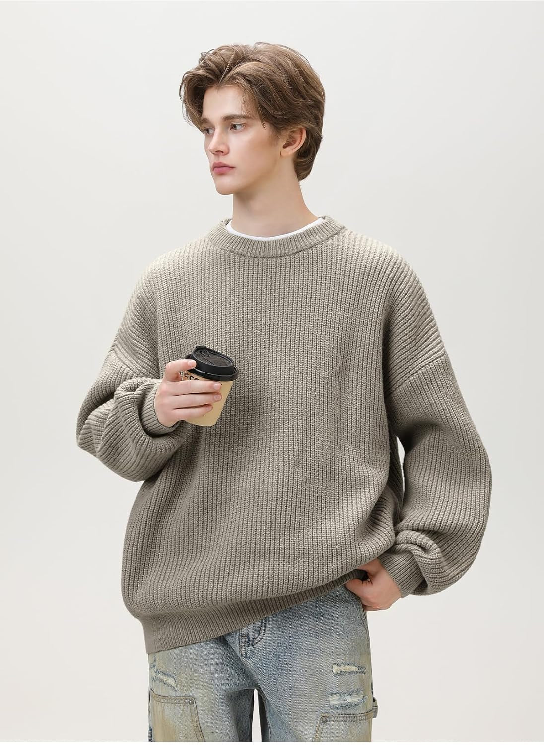 Men'S Vintage Grandpa Aesthetic Sweaters Crewneck Knitted Sweatshirt Pullovers Y2K Grunge Clothing Korean Streetwear