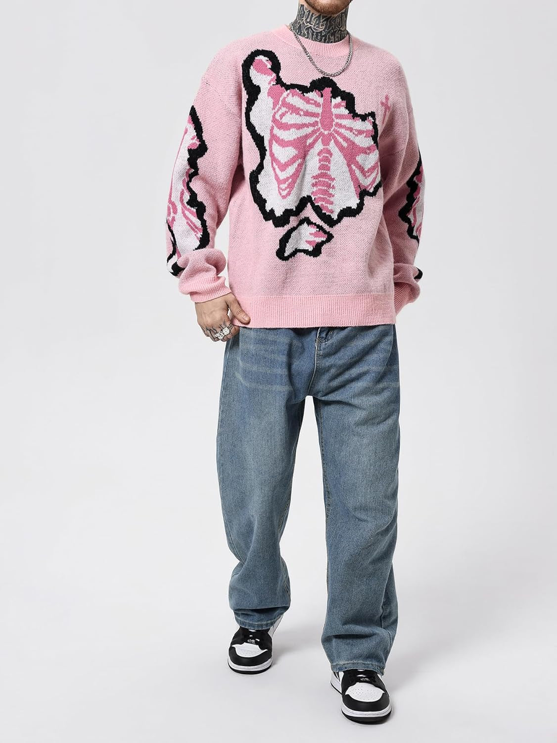 Men'S Y2K Skeleton Sweater Goth Grunge Skull Long Sleeve Pullover Jumper Graphic Alternative Sweaters