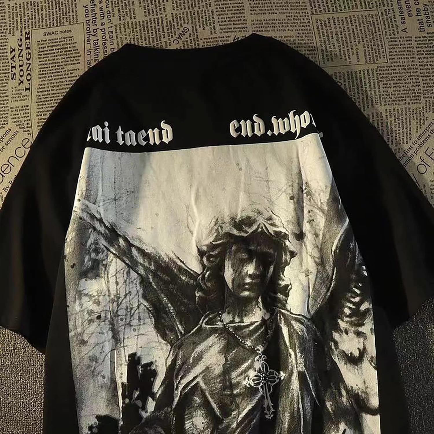 Gothic Casual Loose Oversized T-Shirt Harajuku Street Trend Men and Women Personalized Print Rock Animation Punk