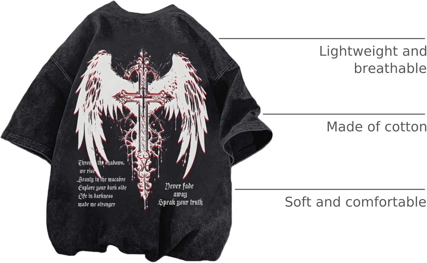 Vintage Goth Punk Shirts for Men Grunge Streetwear Oversized Tshirts Gothic Cross Y2K Graphic Tees Acid Wash T Shirt